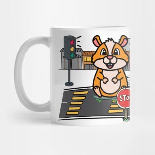 Funny Furry Hamster is skate boarding on the street Mug